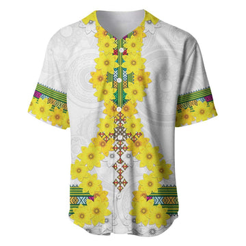 Enkutatash Ethiopia New Year Baseball Jersey Tilet Pattern With Adey Abeba Flowers LT05