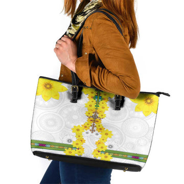 Enkutatash Ethiopia New Year Leather Tote Bag Tilet Pattern With Adey Abeba Flowers LT05