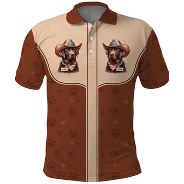 Cowdog Polo Shirt Cowboy Patriotic Labrador Western Yoke LT05