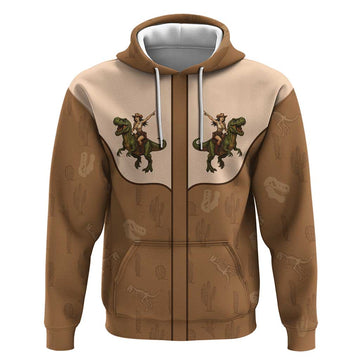 Cowgirl Dinosaur Hoodie Retro Western Yoke LT05