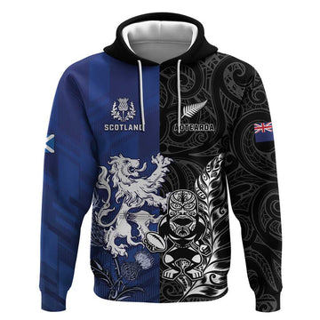 New Zealand And Scotland Rugby Custom Hoodie Maori Tiki With Thistle Together LT05