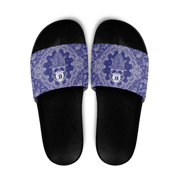 Blue Paisley Slide Sandals Skull Gangster LT05