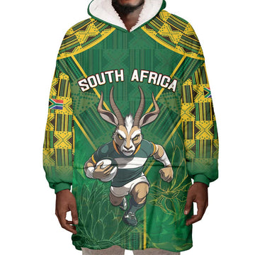 Custom South Africa Rugby 2024 Wearable Blanket Hoodie Go Bokke African Pattern LT05