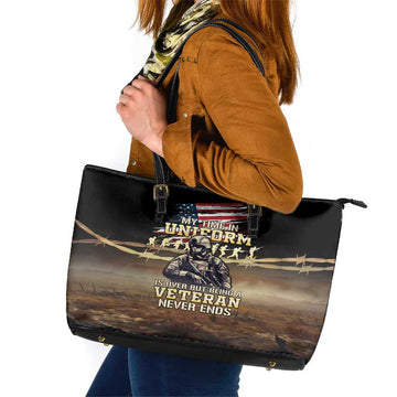 United States Veterans Day Leather Tote Bag Thank You Veterans Proud US Flag LT05