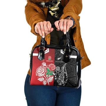 New Zealand And England Rugby Shoulder Handbag Maori Tiki With Red Rose Together LT05