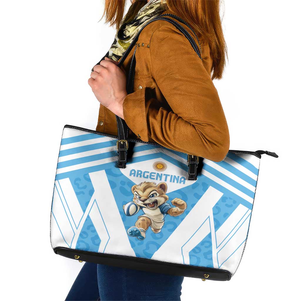 Argentina Rugby 2024 Leather Tote Bag Go Los Pumas Leopard Pattern LT05