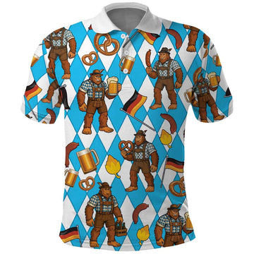 Funny Bigfoot Oktoberfest Polo Shirt Sasquatch Beer Pretzel Bavarian LT05
