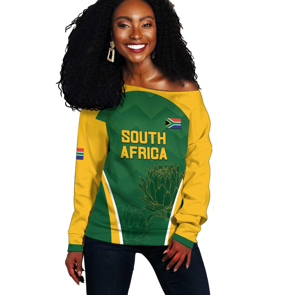 Custom South Africa Cricket Off Shoulder Sweater Go Champions Protea Pattern LT05