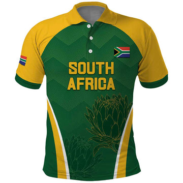 Custom South Africa Cricket Polo Shirt Go Champions Protea Pattern LT05