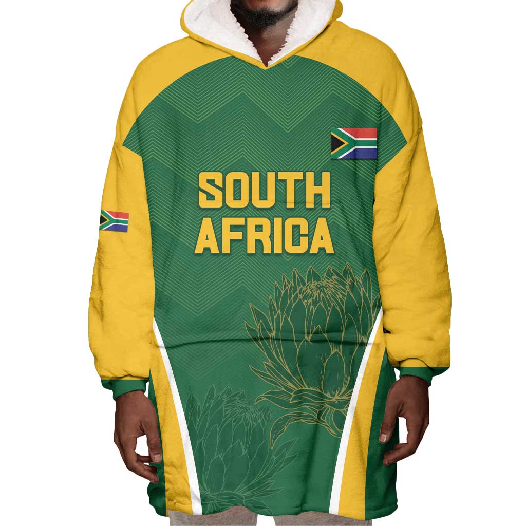 Custom South Africa Cricket Wearable Blanket Hoodie Go Champions Protea Pattern LT05