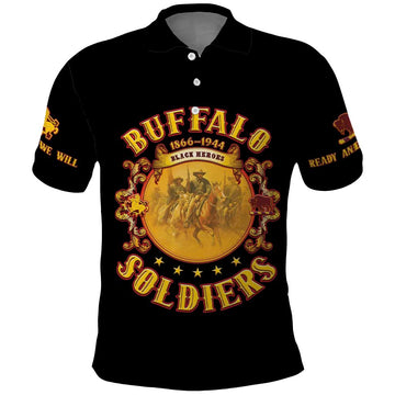 Honor Buffalo Soldiers Polo Shirt African American Cavalry Black Version LT05