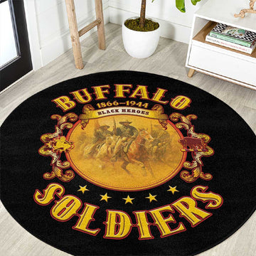 Honor Buffalo Soldiers Round Carpet African American Cavalry Black Version LT05
