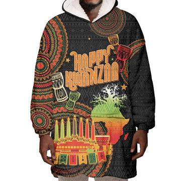 Kwanzaa Kinara Candles Wearable Blanket Hoodie African Tribal Pattern LT05