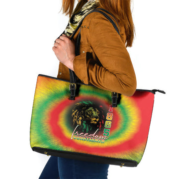 Juneteenth Freedom Day Leather Tote Bag Reggae Tie Dye Style LT05