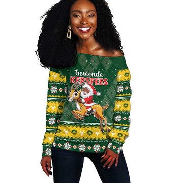 South Africa Christmas Off Shoulder Sweater Funny Santa Riding Springbok LT05