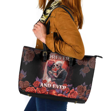 Day of Dead Couple Sugar Skull Leather Tote Bag Forever and Ever! LT05