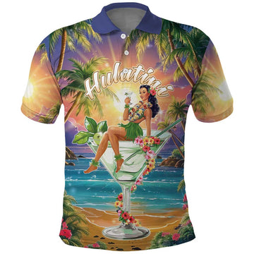 Aloha Hawaii Polo Shirt Hula Martini Tropical Vibes LT05