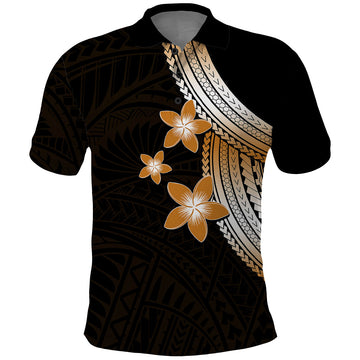 Polynesian Polo Shirt With Plumeria Flower Gold LT6