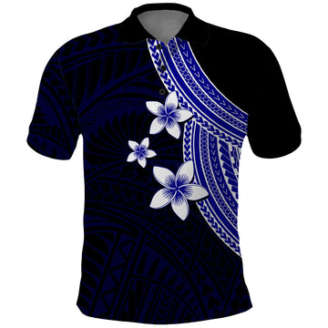 Polynesian Polo Shirt With Plumeria Flower Blue LT6