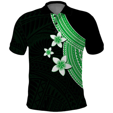 Polynesian Polo Shirt With Plumeria Flower Green LT6