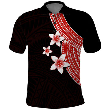 Polynesian Polo Shirt With Plumeria Flower Red LT6