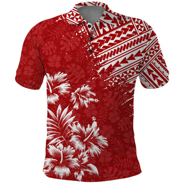 Hawaii Summer Polo Shirt Mix Polynesian Red LT6