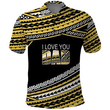 Custom Happy Fathers Day Polynesian Polo Shirt I Love You Dad Gold LT6