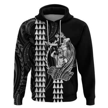 Polynesian Hoodie Hawaiian Warrior and Aloha Girl With Hammerhead Shark Tattoos White LT6