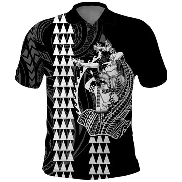 Polynesian Polo Shirt Hawaiian Warrior and Aloha Girl With Hammerhead Shark Tattoos White LT6