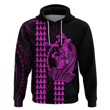 Polynesian Hoodie Hawaiian Warrior and Aloha Girl With Hammerhead Shark Tattoos Purple LT6