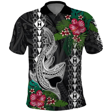 Hawaii Kakau Polo Shirt Mix Sharks Polynesian Hibiscus LT6