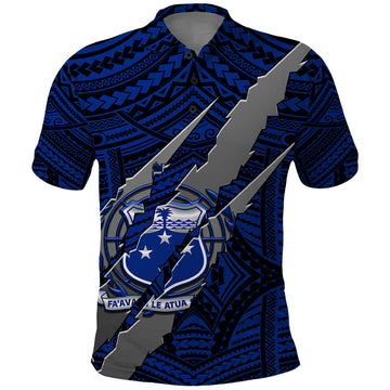 Polynesian Samoa Polo Shirt with Coat Of Arms Claws Style - Blue LT6