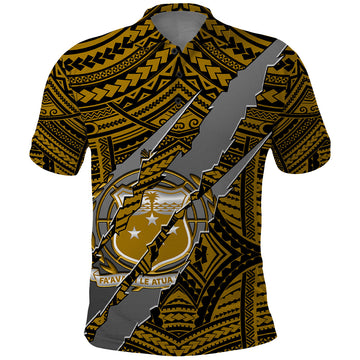 Polynesian Samoa Polo Shirt with Coat Of Arms Claws Style - Gold LT6