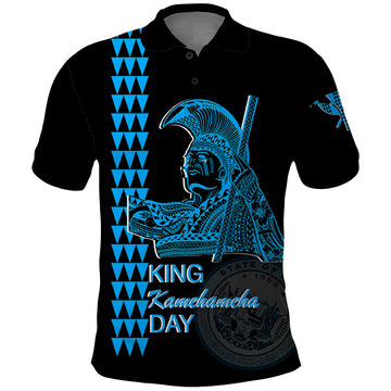 Custom Hawaii Polo Shirt King Kamehameha Day - Blue LT6