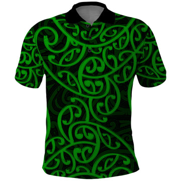 New Zealand Polo Shirt Maori Pattern Green LT6
