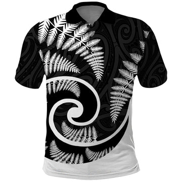 New Zealand Polo Shirt Maori With Silver Fern White LT6