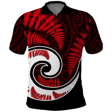 New Zealand Polo Shirt Maori With Silver Fern Red LT6