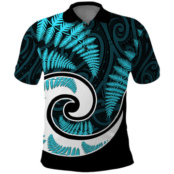 New Zealand Polo Shirt Maori With Silver Fern Light Blue LT6