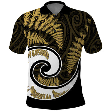 New Zealand Polo Shirt Maori With Silver Fern Gold LT6
