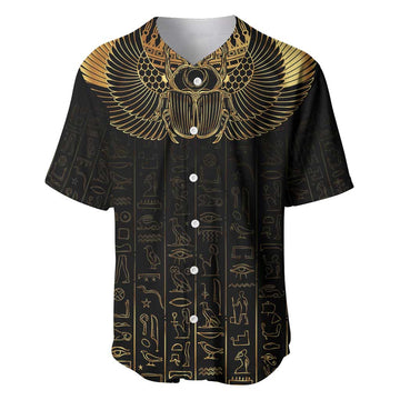 Ancient Egypt Baseball Jersey Black Gold Scarab LT7