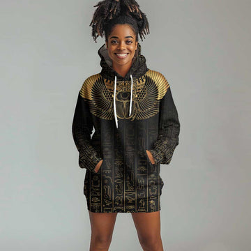 Ancient Egypt Hoodie Dress Black Gold Scarab LT7
