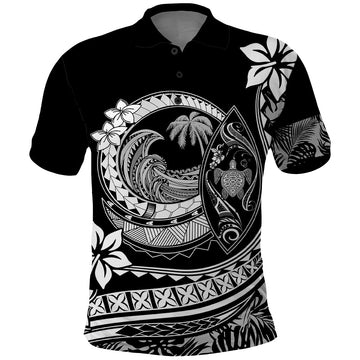 Polynesian Plumeria Polo Shirt Ride The Waves - Black LT7