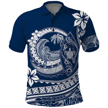 Polynesian Plumeria Polo Shirt Ride The Waves - Navy Blue LT7