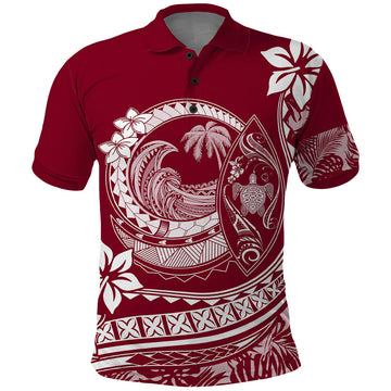 Polynesian Plumeria Polo Shirt Ride The Waves - Burgundy LT7