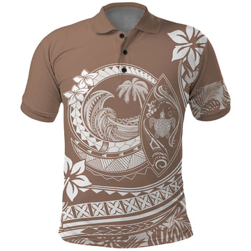 Polynesian Plumeria Polo Shirt Ride The Waves - Beige LT7