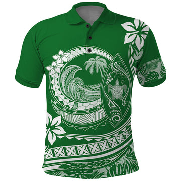 Polynesian Plumeria Polo Shirt Ride The Waves - Green LT7