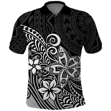 Polynesia Polo Shirt Plumeria Black Curves LT7