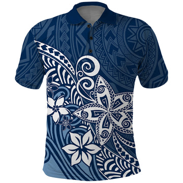 Polynesia Polo Shirt Plumeria Blue Curves LT7