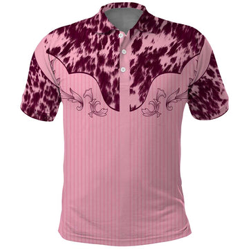 Cowboys Wild West Polo Shirt Pink Cow Prints LT7