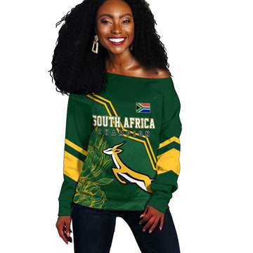 South Africa Rugby Off Shoulder Sweater Champions GO Bokke LT7